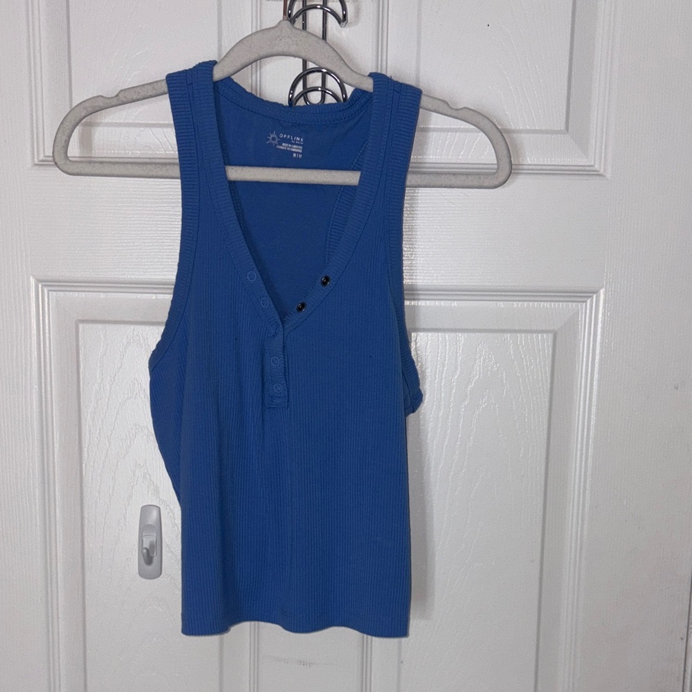 OFFLINE AERIE Blue Ribbed Henley Tank Top - Women